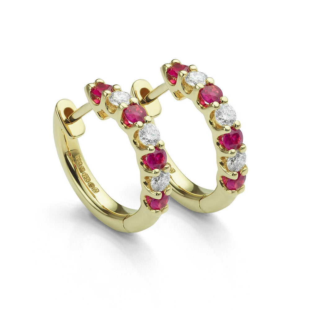 Ruby and Diamond Half - Hoop Earrings - Deacon & Son