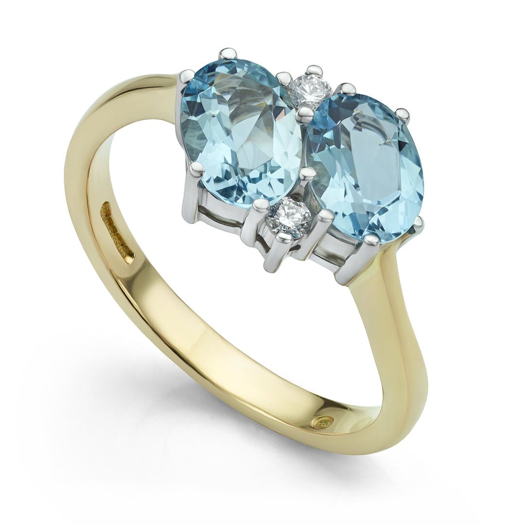 Aquamarine and Diamond Twist Cluster Ring