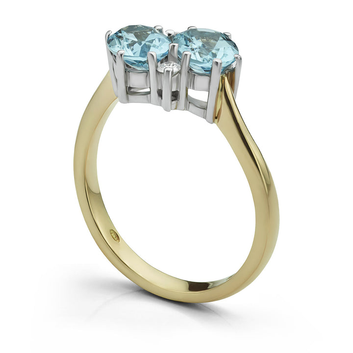 Aquamarine and Diamond Twist Cluster Ring
