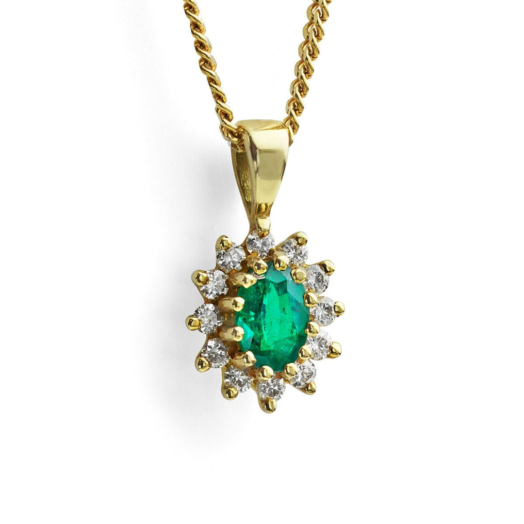 Emerald and Diamond Cluster Pendant - Deacon & Son