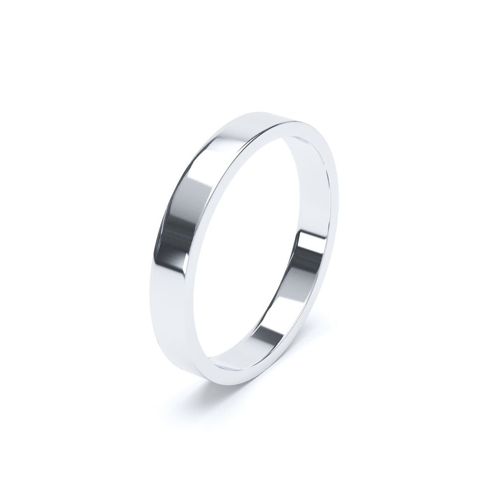 Flat Profile Wedding Ring 18ct White Gold - Deacon & Son