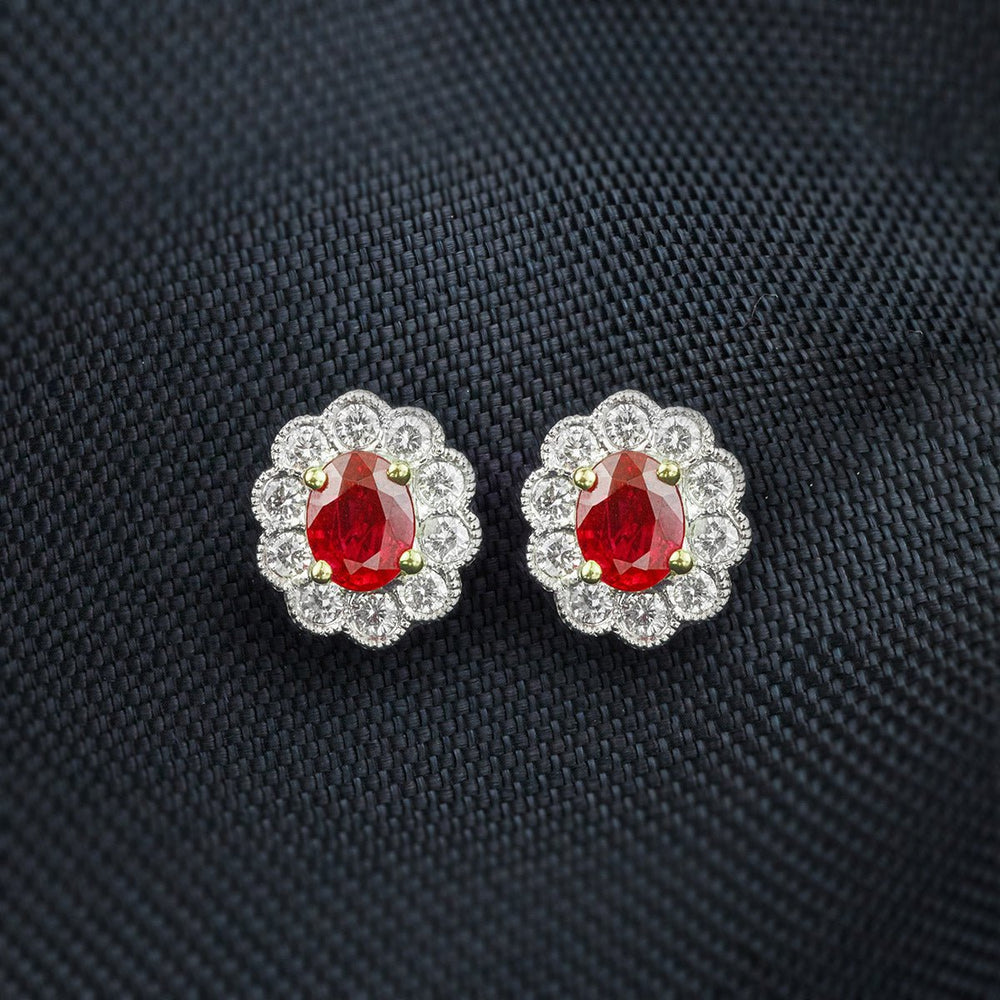 Ruby and Diamond Cluster Earrings - Deacon & Son