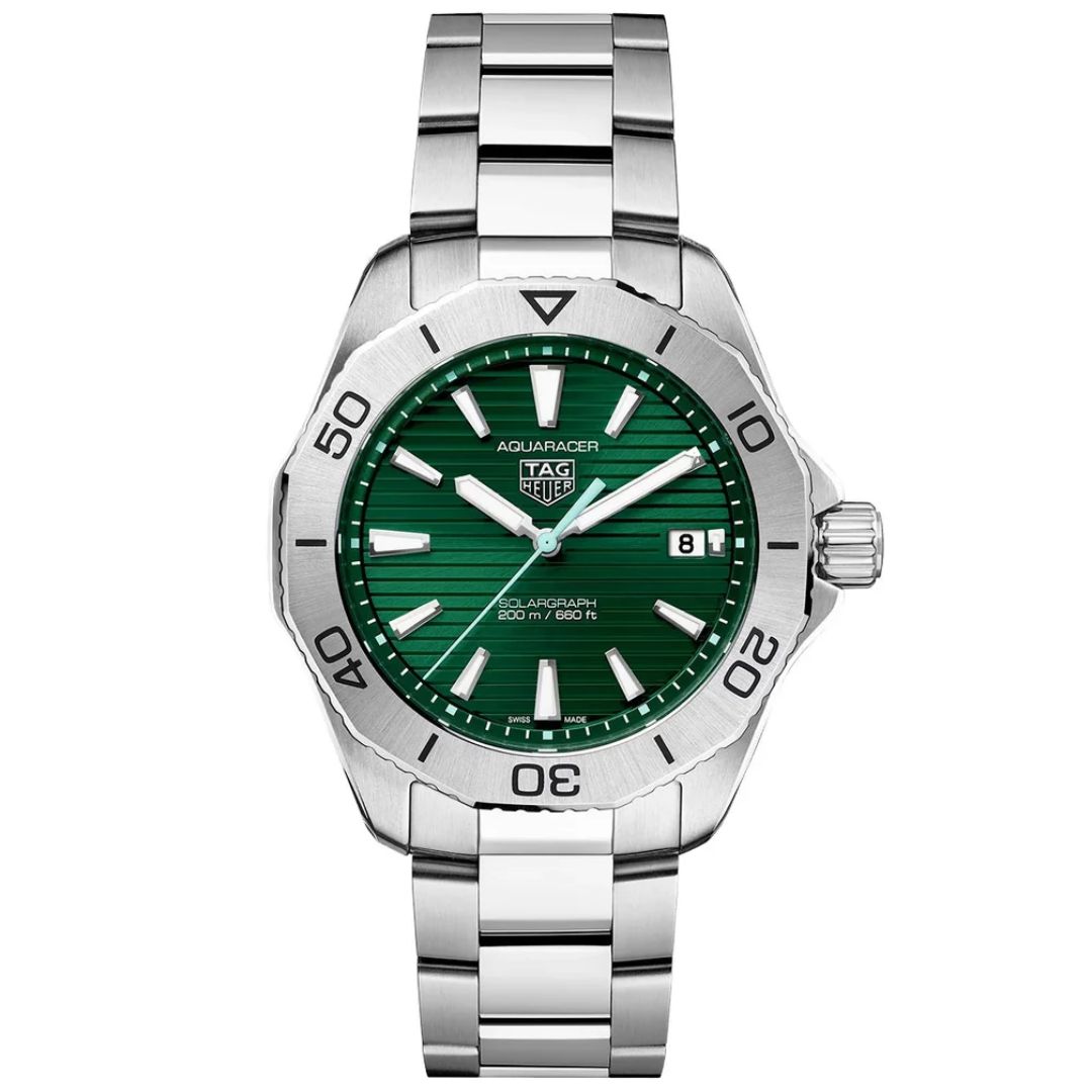 TAG Heuer Aquaracer Solargraph 40mm with green sunray dial and stainless steel bracelet