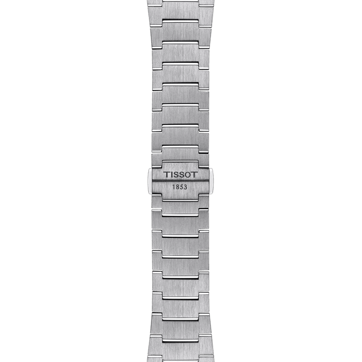 Tissot PRX automatic watch featuring a blue textured dial and integrated steel bracelet