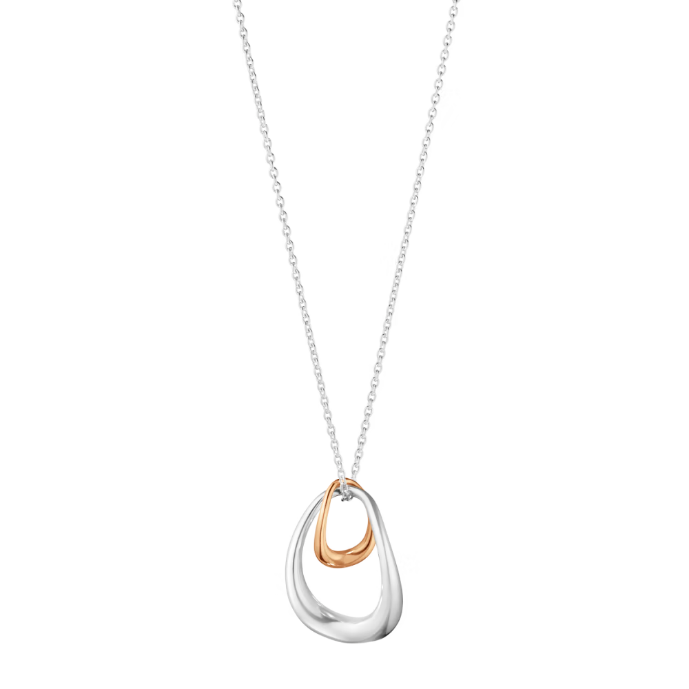 Georg Jensen Offspring Necklace with sterling silver and 18ct rose gold interlocking pendant.
