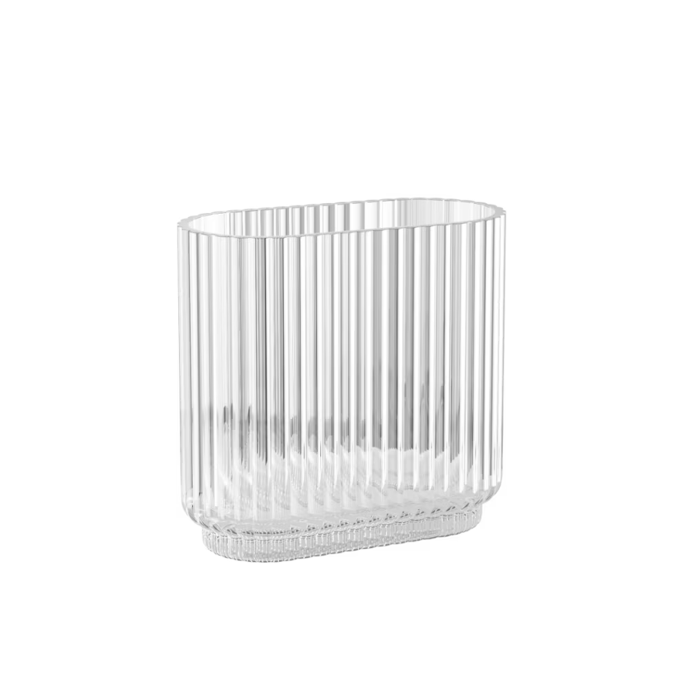 Close-up of the Georg Jensen Bernadotte Oval Vase showcasing its sculptural fluted glass design.
