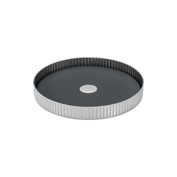 Georg Jensen Bernadotte Wine Coaster in mirror-polished stainless steel with signature grooved design.