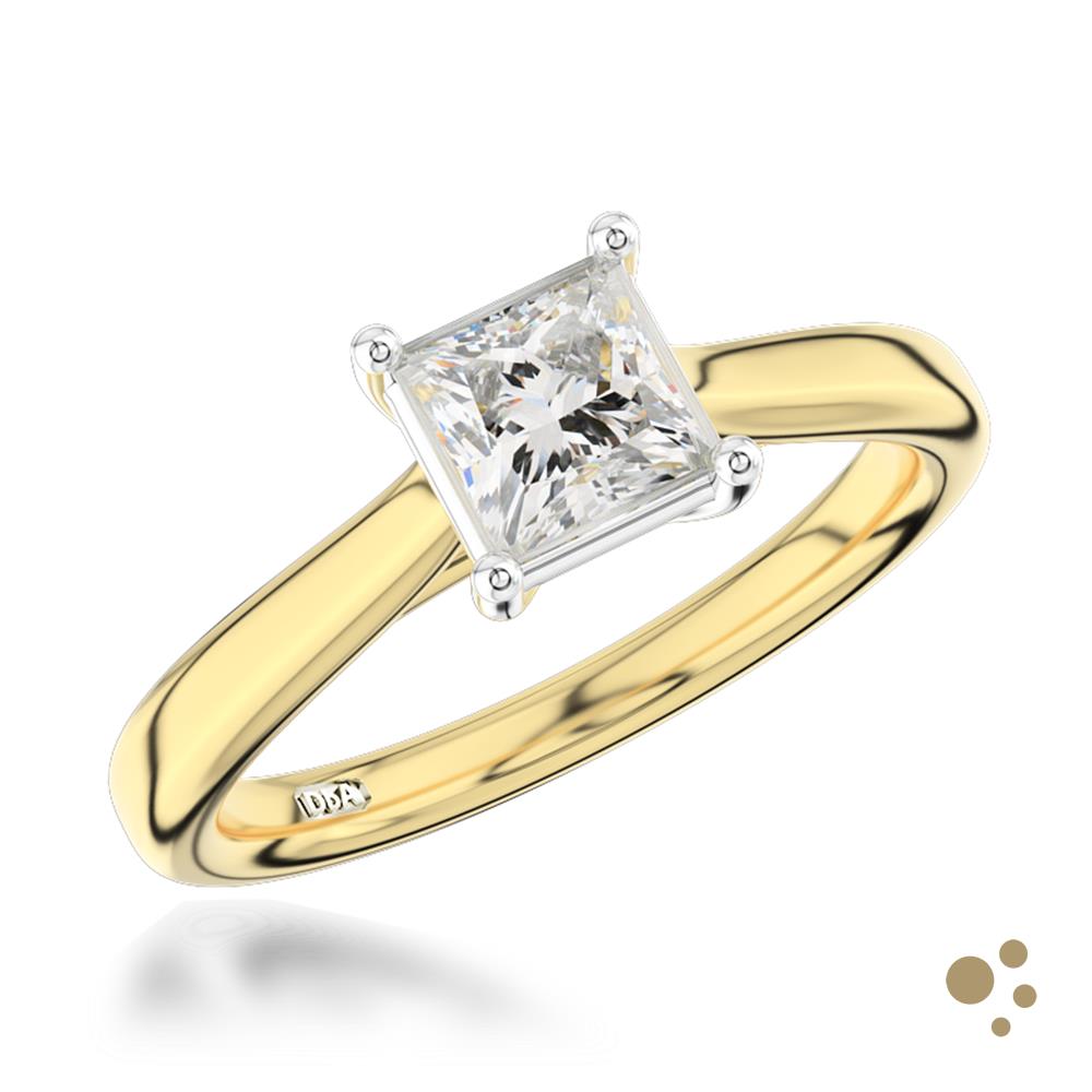 Classic Princess Solitaire 0.70ct Diamond Yellow Gold/Platinum Ring