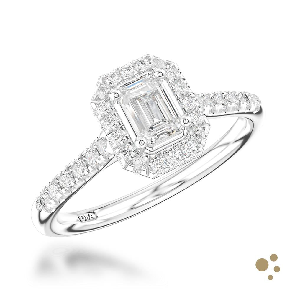 Petite Skye Emerald Halo 0.22ct Diamond Platinum Ring - Deacon & Son