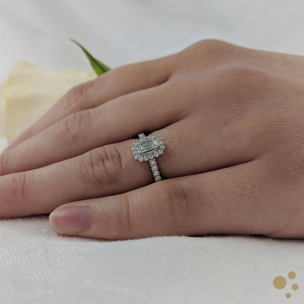 Petite Skye Emerald Halo 0.22ct Diamond Platinum Ring - Deacon & Son