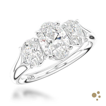 Florentine Oval Split Three Stone 0.90ct Diamond Platinum Ring - Deacon & Son