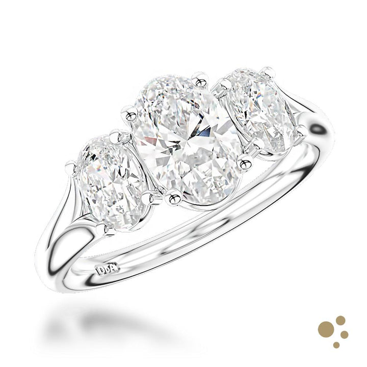 Florentine Oval Split Three Stone 0.90ct Diamond Platinum Ring - Deacon & Son