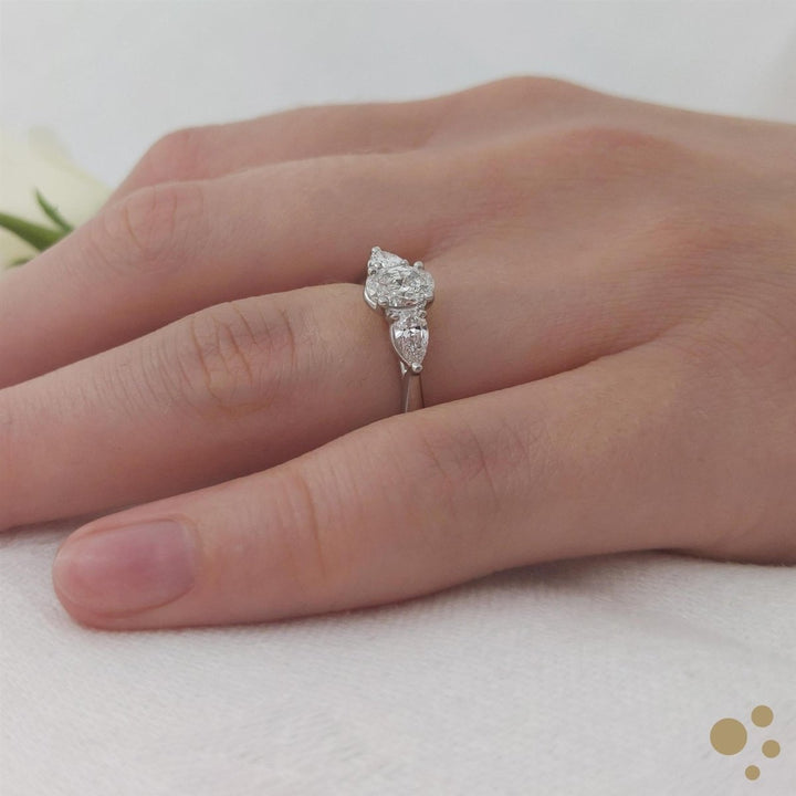 Florentine Oval Three Stone 0.52ct Diamond Platinum Ring - Deacon & Son