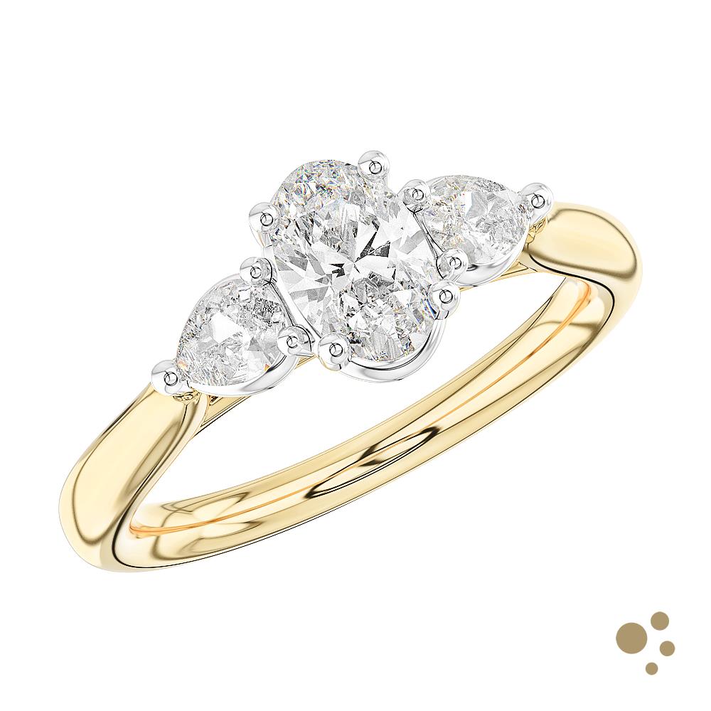 Florentine Oval Three Stone 0.51ct Diamond Yellow Gold/Platinum Ring - Deacon & Son