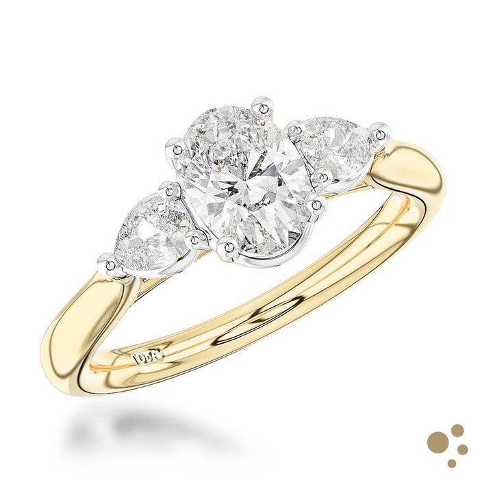 Florentine Oval Three Stone 0.60ct Diamond Yellow Gold/Platinum Ring - Deacon & Son
