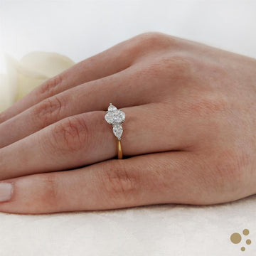 Florentine Oval Three Stone 0.60ct Diamond Yellow Gold/Platinum Ring - Deacon & Son