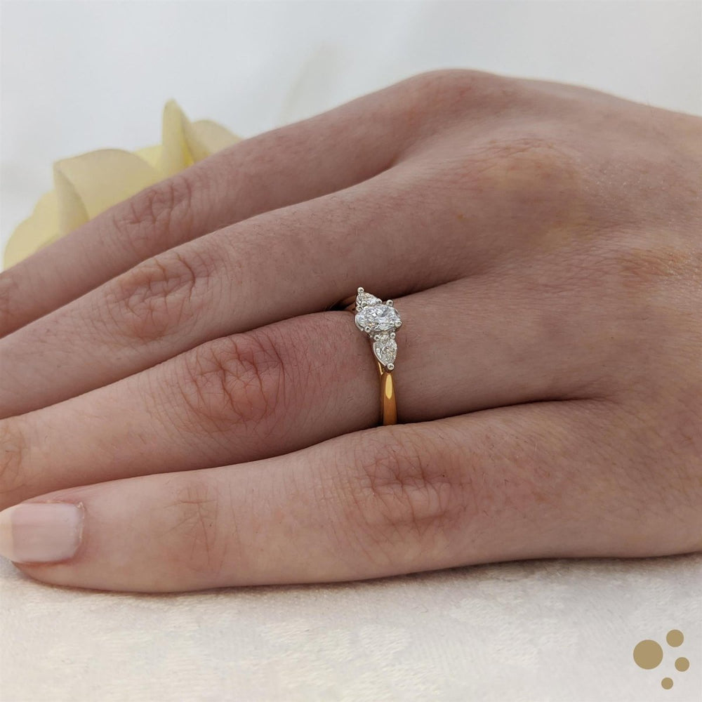 Florentine Oval Three Stone 0.40ct Diamond Yellow Gold/Platinum Ring - Deacon & Son