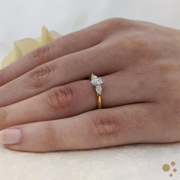 Florentine Oval Three Stone 0.40ct Diamond Yellow Gold/Platinum Ring - Deacon & Son