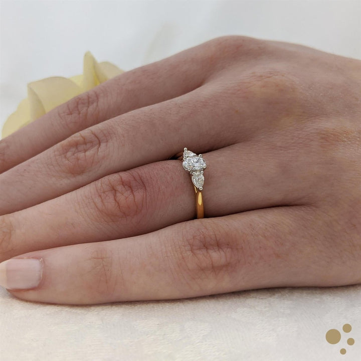 Florentine Oval Three Stone 0.40ct Diamond Yellow Gold/Platinum Ring - Deacon & Son