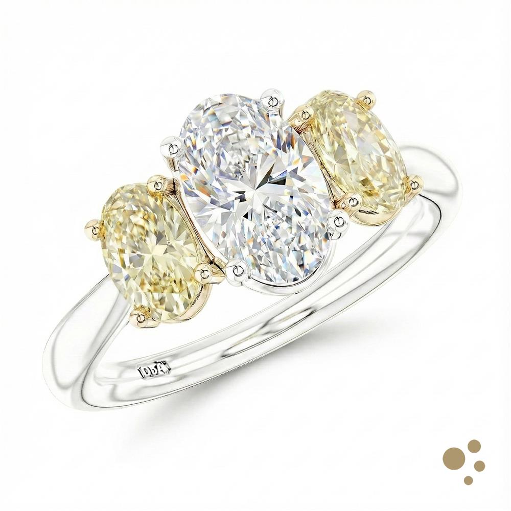Florentina Iconic Oval Three Stone 0.80ct Diamond Platinum/Yellow Ring - Deacon & Son