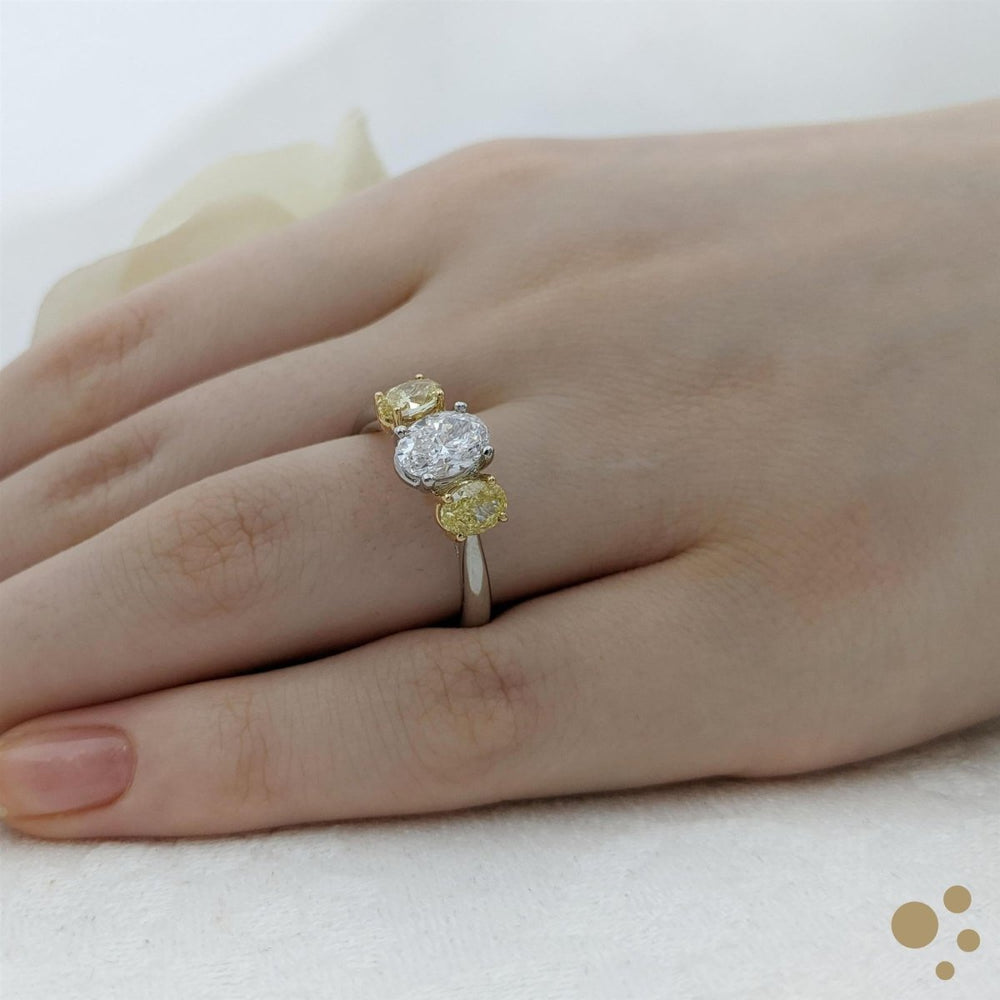 Florentina Iconic Oval Three Stone 0.80ct Diamond Platinum/Yellow Ring - Deacon & Son