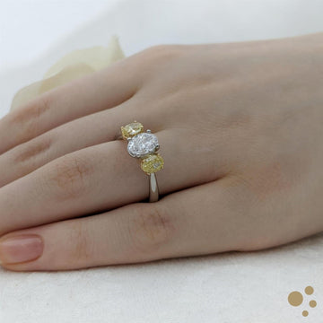 Florentina Iconic Oval Three Stone 0.80ct Diamond Platinum/Yellow Ring - Deacon & Son