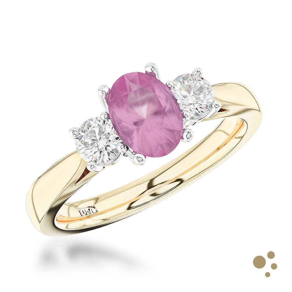 Royal Oval Three Stone 1.27ct Pink Sapphire Yellow Gold/Platinum Ring - Deacon & Son