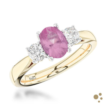 Royal Oval Three Stone 1.27ct Pink Sapphire Yellow Gold/Platinum Ring - Deacon & Son