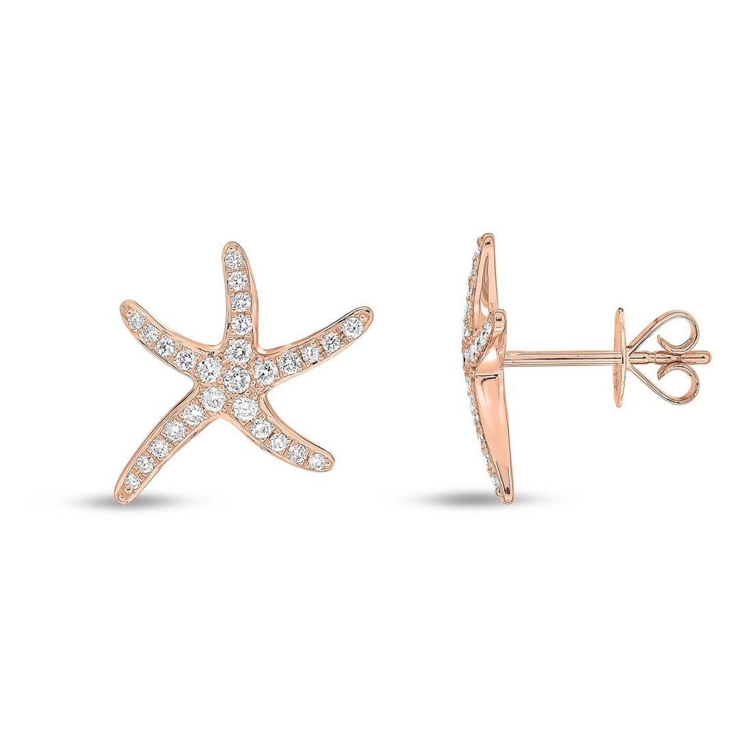 18ct rose gold starfish stud earrings with diamond-set arms, inspired by nautical sealife and ocean-themed fine jewellery