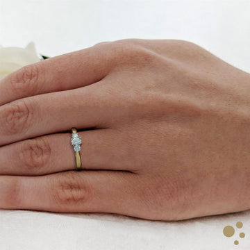 Petite Royal Oval Three Stone 0.20ct Diamond Yellow Gold/Platinum Ring - Deacon & Son