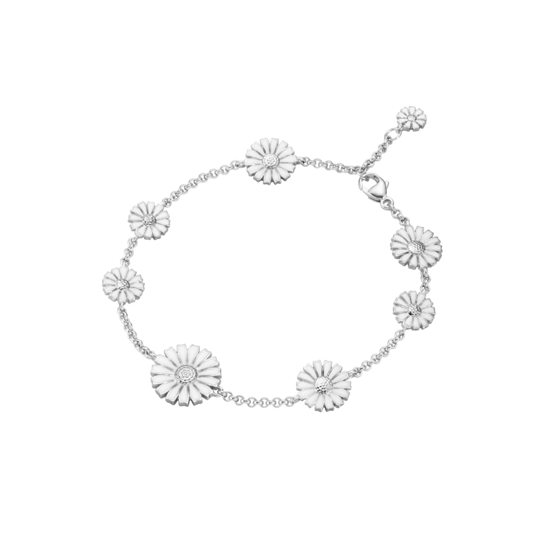 Georg Jensen Daisy Bracelet in sterling silver with white enamel daisy motifs.