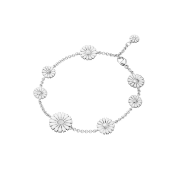 Georg Jensen Daisy Bracelet in sterling silver with white enamel daisy motifs.