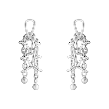 Georg Jensen Weft Double Earrings in sterling silver with layered hand-linked chain design.