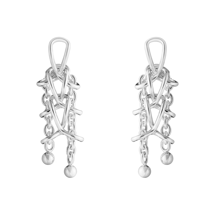 Georg Jensen Weft Double Earrings in sterling silver with layered hand-linked chain design.
