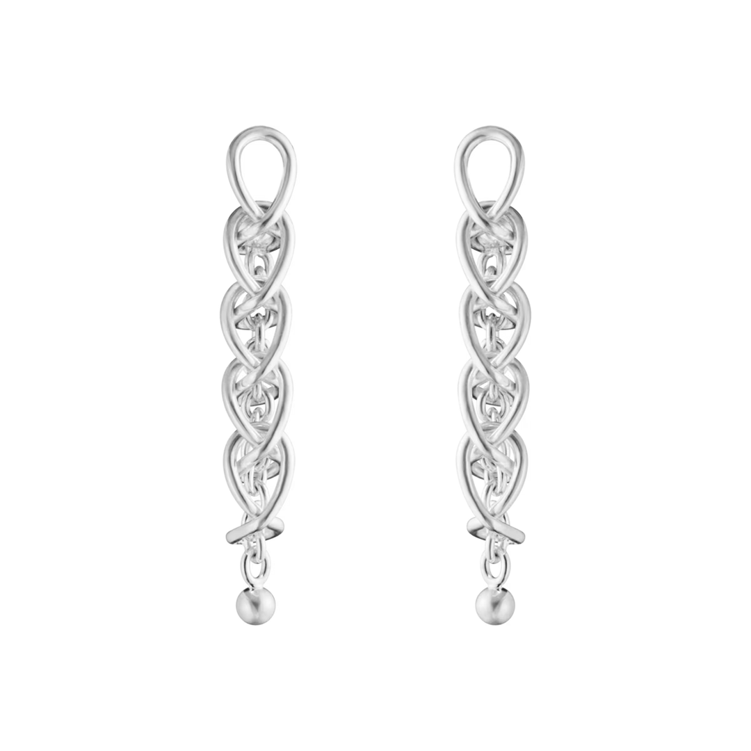Georg Jensen Weft Earrings in sterling silver with hand-linked five-drop design.