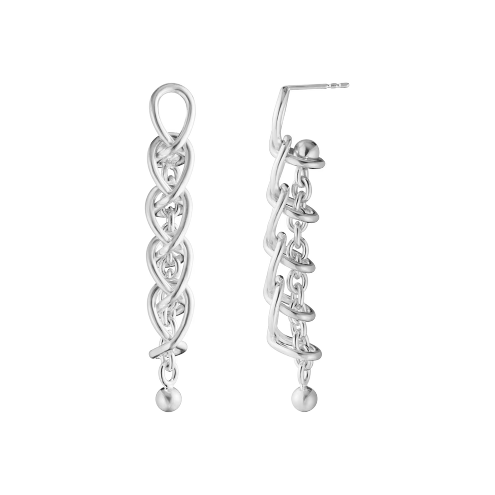 Luxury Georg Jensen Weft sterling silver drop earrings inspired by woven structures.