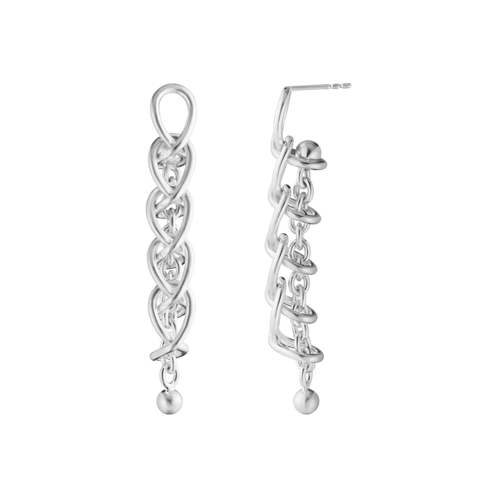 Luxury Georg Jensen Weft sterling silver drop earrings inspired by woven structures.