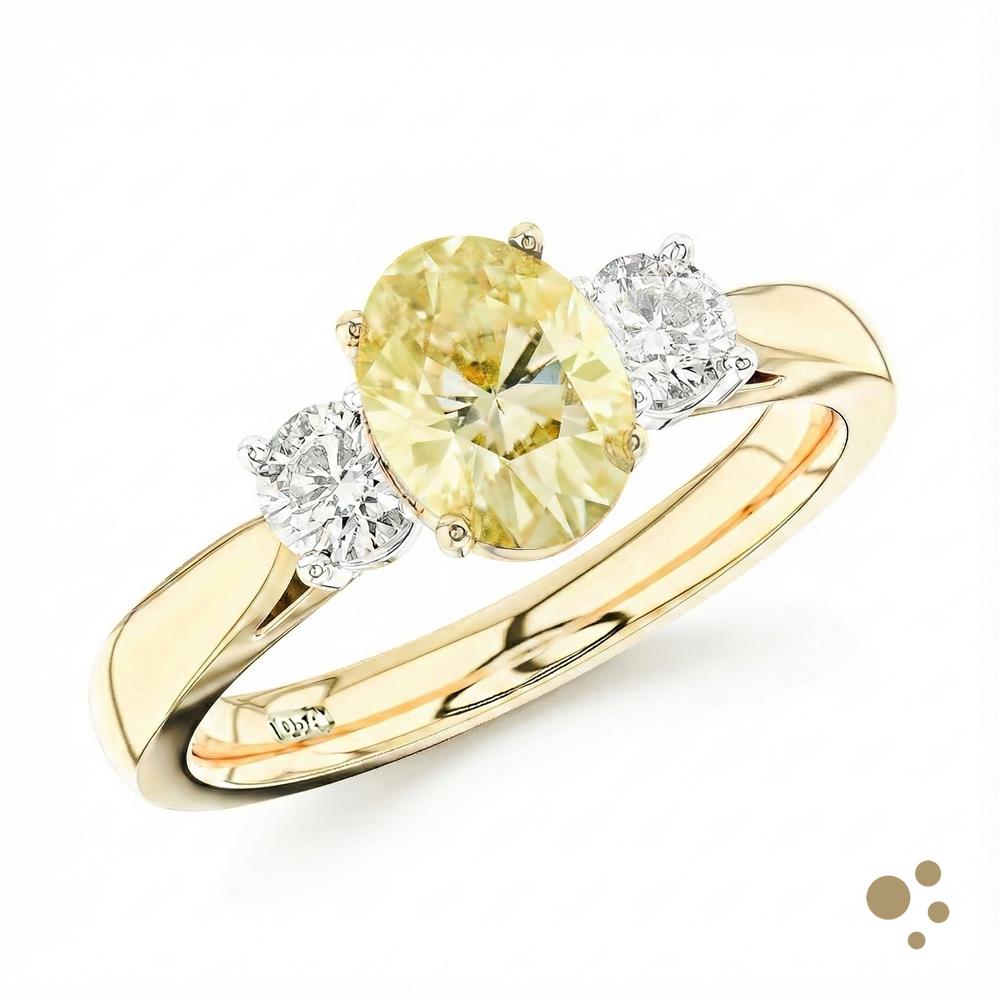 Royal Oval Three Stone 0.42ct Yellow Diamond Yellow Gold/Platinum Ring - Deacon & Son