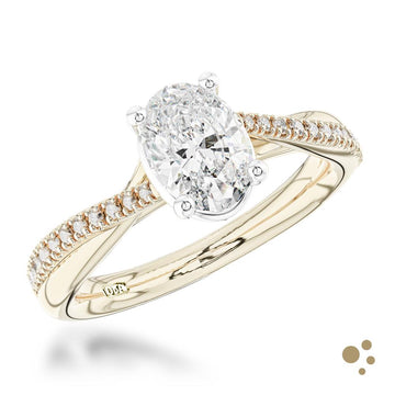Skye Twist Oval Solitaire 0.82ct Diamond Yellow Gold/Platinum Ring - Deacon & Son