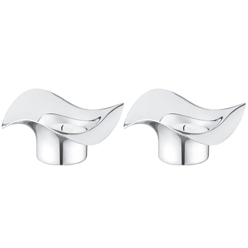 Close-up of the Georg Jensen Cobra Tealight Holders showcasing their flowing sculptural design in polished stainless steel.
