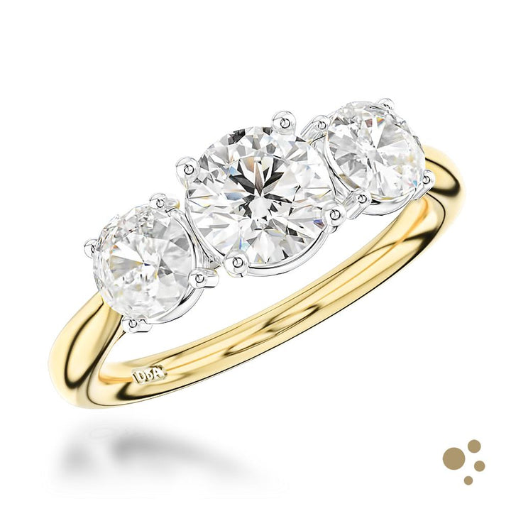 Trilogy Classic Three Stone 0.60ct Diamond Yellow Gold/Platinum Ring - Deacon & Son
