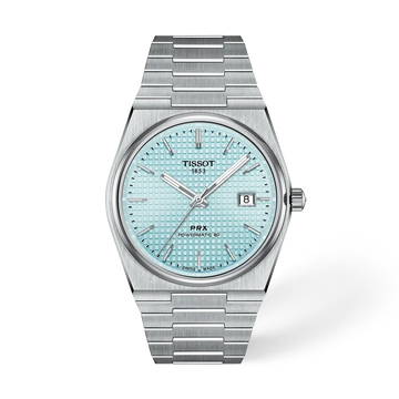 Tissot PRX Powermatic 80 40mm watch with ice blue dial and stainless steel bracelet
