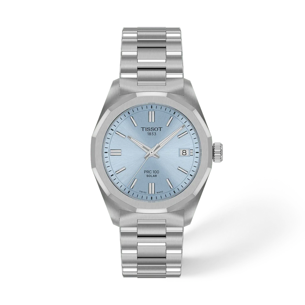 Tissot PRC 100 Solar Quartz T1518221135100 with ice blue dial and stainless steel bracelet