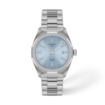 Tissot PRC 100 Solar Quartz T1518221135100 with ice blue dial and stainless steel bracelet