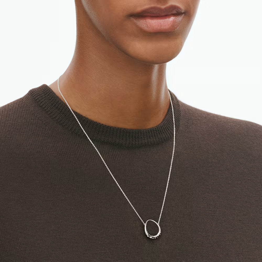 Georg Jensen Offspring egg-shaped silver pendant with brilliant-cut diamonds on a chain