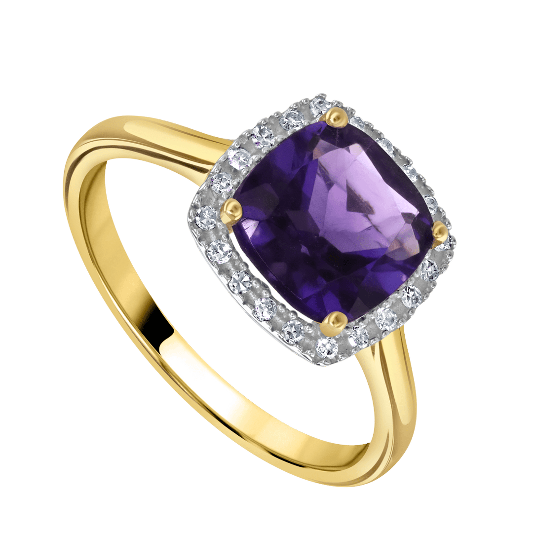Yellow Gold Amethyst and Diamond Ring 