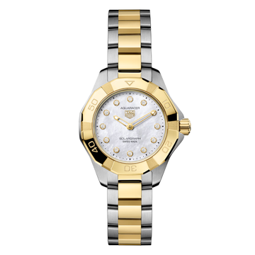 TAG Heuer Aquaracer Professional 100 Solargraph WBP1422.BB0006 with white mother-of-pearl dial and diamond hour markers