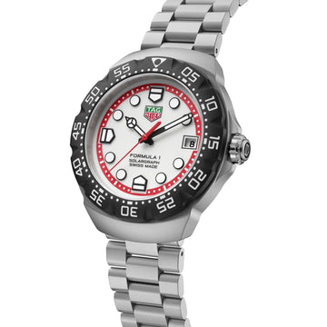 Side view of TAG Heuer Formula 1 Solargraph showing stainless steel case and crown