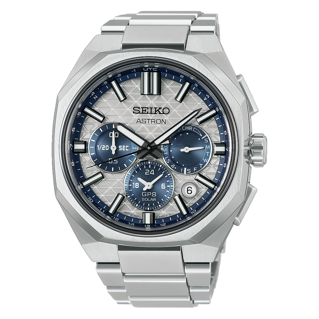 Seiko Astron HAB004J1 GPS Solar limited edition watch with silver dial and blue chronograph sub-dials