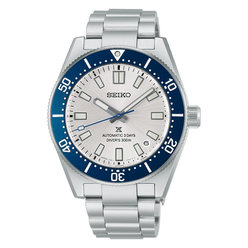 Seiko Prospex HBC005J1 145th Anniversary diver's watch with silver-white dial and blue bezel
